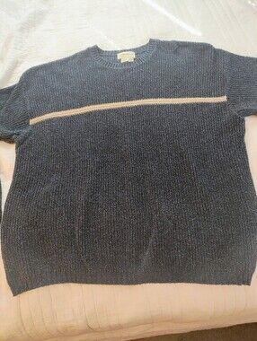 Eddie Bauer Men’s XXL Ribbed Knit Sweater Charcoal Tan Stripe 90s Preppy